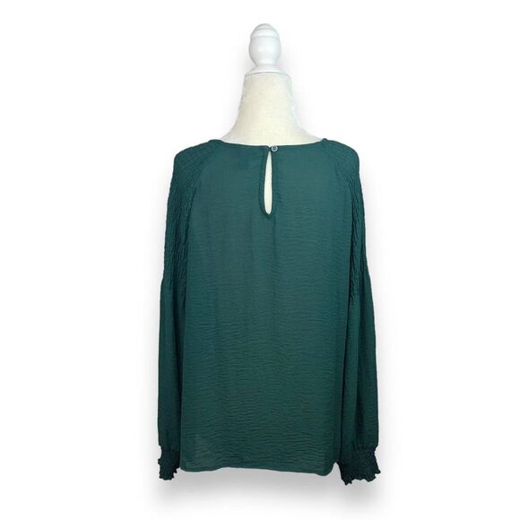 a.n.a. Emerald Green Blouse with Ruched Sleeves - Picture 6 of 10
